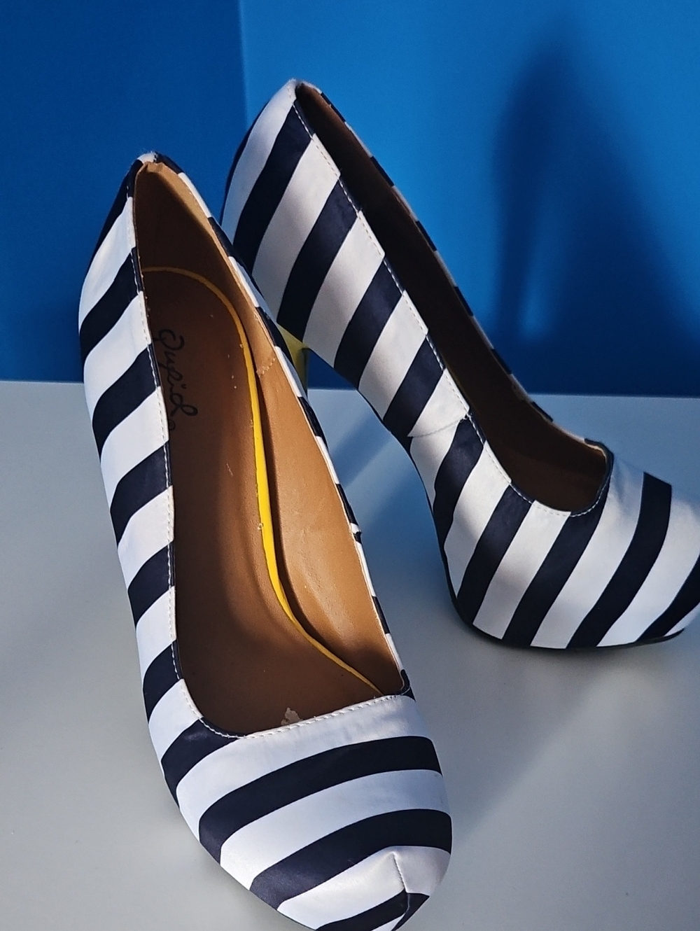 Striped Black & White Platform Pumps - Women